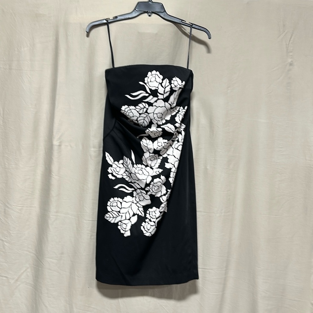 White House Black Market Black Strapless Dress with White Floral Print